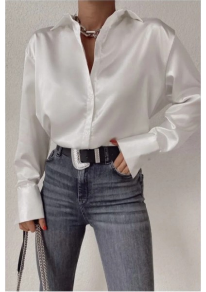 “kadın Saten Dokulu Şık Uzun Kollu Gömlek – Ofis & Günlük Kullanıma Uygun Bluz”