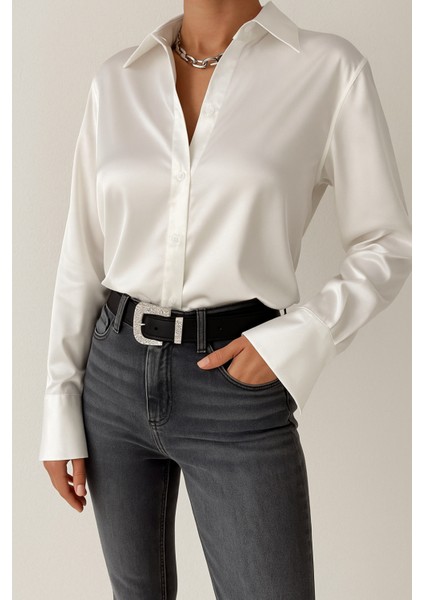 “kadın Saten Dokulu Şık Uzun Kollu Gömlek – Ofis & Günlük Kullanıma Uygun Bluz”