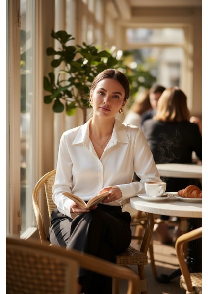 “kadın Saten Dokulu Şık Uzun Kollu Gömlek – Ofis & Günlük Kullanıma Uygun Bluz”