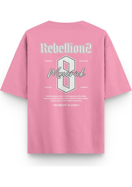 Pembe Yarı Oversize Tshirt Maveric 8 Yazılı Baskılı Oversize Yazılı Unisex Tişört 1385