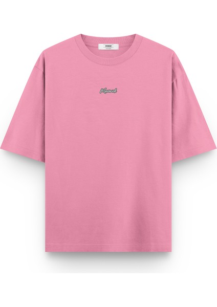 Pembe Yarı Oversize Tshirt Maveric 8 Yazılı Baskılı Oversize Yazılı Unisex Tişört 1385 fiyatları