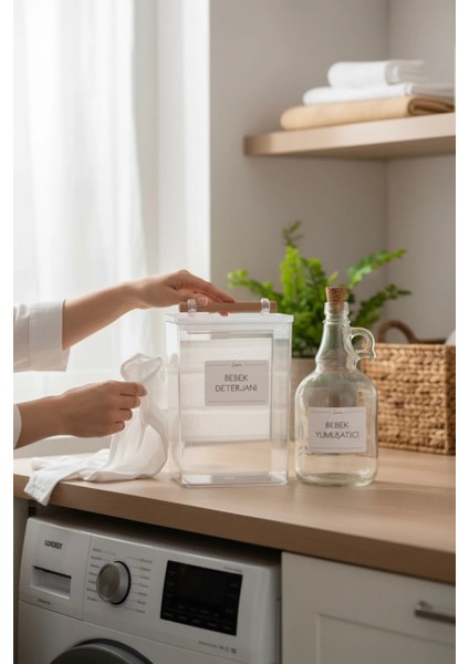 Ahşap Kulplu Vakumlu Şeffaf Bebek Deterjanı Kavanozu 2000ML-BEBEK Yumuşatıcı Şişesi 1000ML