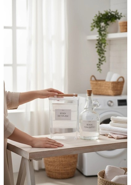 Ahşap Kulplu Vakumlu Şeffaf Bebek Deterjanı Kavanozu 2000ML-BEBEK Yumuşatıcı Şişesi 1000ML modelleri