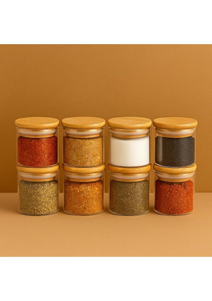 8'li 70*100MM Borosilikat Cam Baharatlık Seti - Sızdırmaz Silikonlu Bambu Kapak - 300 ml (X8) fiyatları
