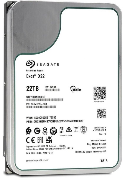 22TB Seagate Exos 7200 512M ST22000NM001E fiyatları