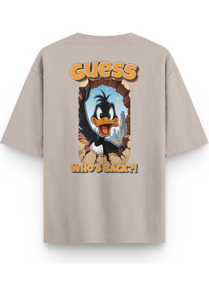 Daffy Duck Sırt Baskılı Yarı Oversize Taş Rengi Tshirt 1393