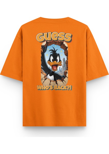Daffy Duck Sırt Baskılı Yarı Oversize Turuncu Tshirt 1393