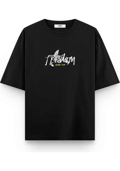 Freedom Güvercin Baskılı Yarı Oversize T-Shirt 1124