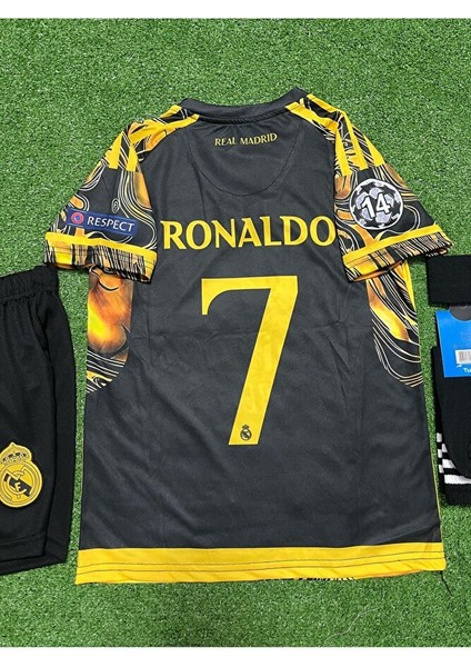 R.madridd 2024/25 Sezonu Cristiano Ronaldo Konsept Çocuk Forması 3'lü Set (Black-Yellow) modelleri