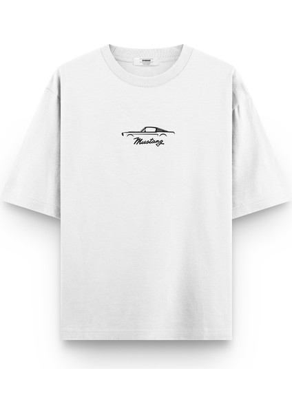 Klasik Araba Ford Mustang Baskılı Yarı Oversize T-Shirt 1184