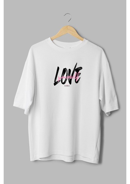 Love Yourself Baskılı Yarı Oversize T-Shirt 1109 fiyatları
