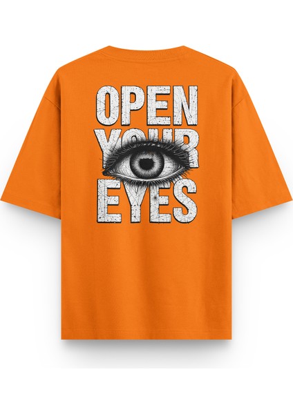 Open Your Eyes Sırt Baskılı Yarı Oversize Turuncu Tshirt 1394