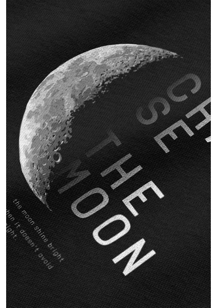 %100 Pamuk Oversize The Moon Ay Baskılı T-Shirt Bisiklet Yaka Siyah Unisex Tişört T1058 fiyatları