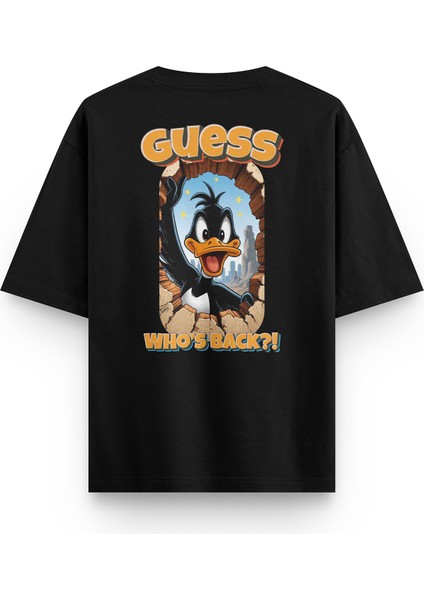Daffy Duck Sırt Baskılı Yarı Oversize Siyah Tshirt 1393