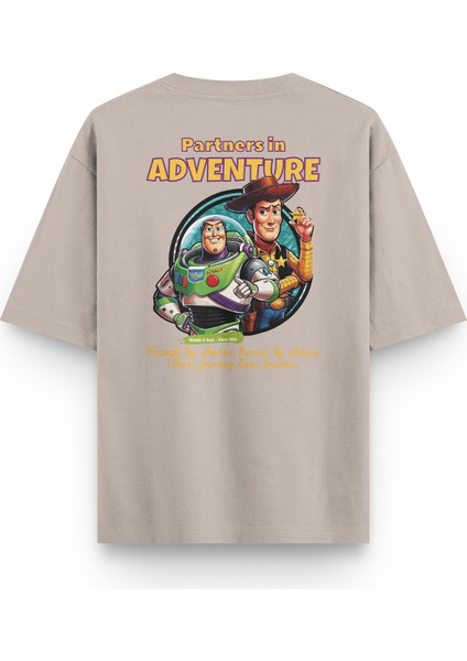 Toy Story Tişört Yarı Oversize Sırt Baskılı Taş Rengi Toy Story Tshirt 1391