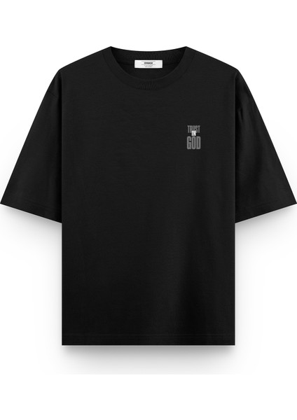 Siyah Yarı Oversize Tshirt Trust In God Melek Kanadı Angel Baskılı Oversize Tişört 1387 fiyatları