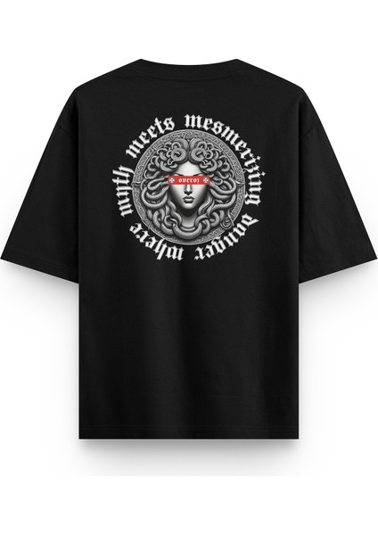 Medusa Sırt Baskılı Yarı Oversize Siyah Tshirt 1398