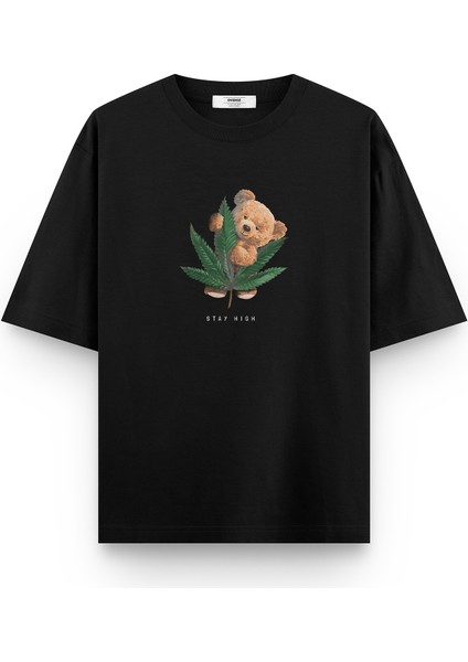 Teddy Bear Stay High Baskılı Yarı Oversize T-Shirt 1069