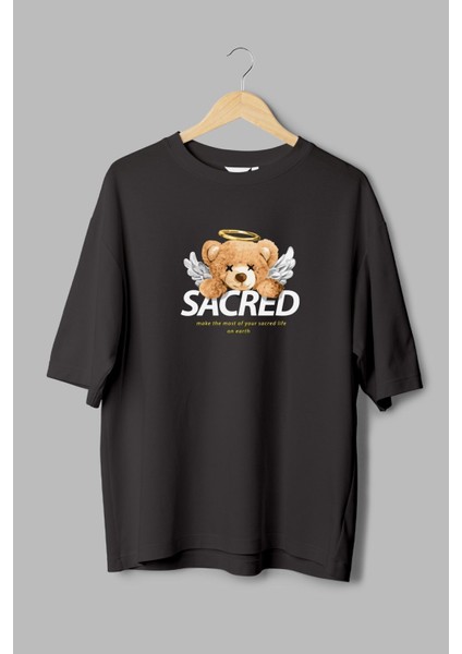 Teddy Bear Sacred Kutsal Melek Baskılı Yarı Oversize T-Shirt 1096 modelleri