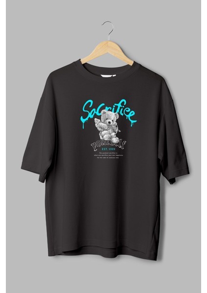 Teddy Bear Sacrifice Baskılı Yarı Oversize T-Shirt 1097