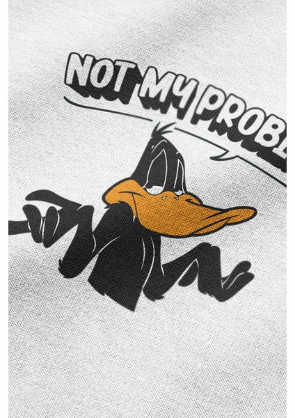 %100 Pamuk Oversize Tshirt Daffy Duck Not My Problem T-Shirt Bisiklet Yaka Beyaz Tişört T1164 fiyatları