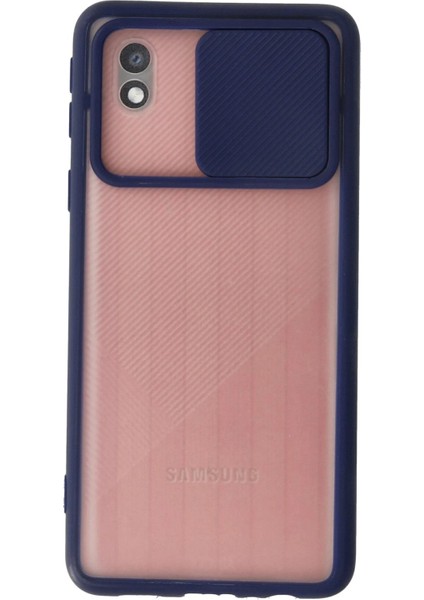 Newface Samsung Galaxy A01 Core Kılıf Palm Buzlu Kamera Sürgülü Silikon - Lacivert