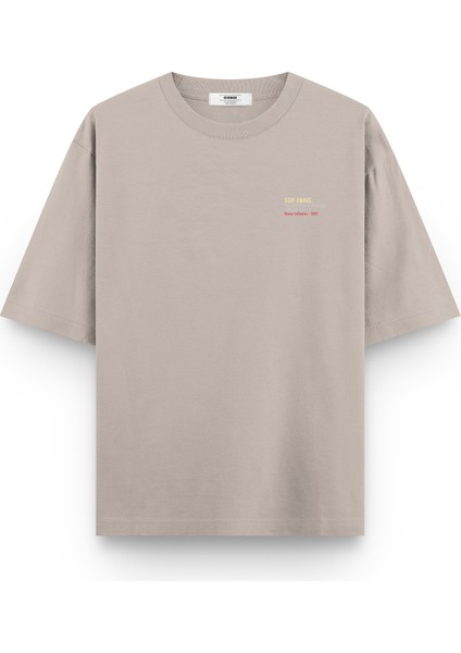 Open Your Eyes Sırt Baskılı Yarı Oversize Taş Rengi Tshirt 1394 fiyatları