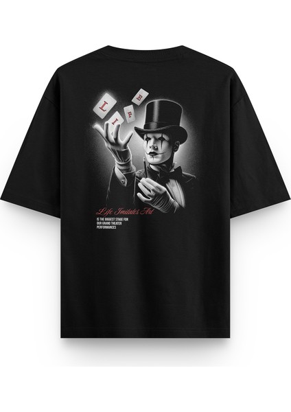 Siyah Oversize Tshirt Life Magician Sırt Baskılı T-Shirt Oversize Yazılı Unisex Tişört 1218