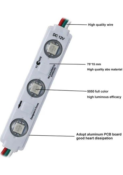 3'lü Samsung Rgb Modül Led 12 Volt 0.72 Watt -10 Adet