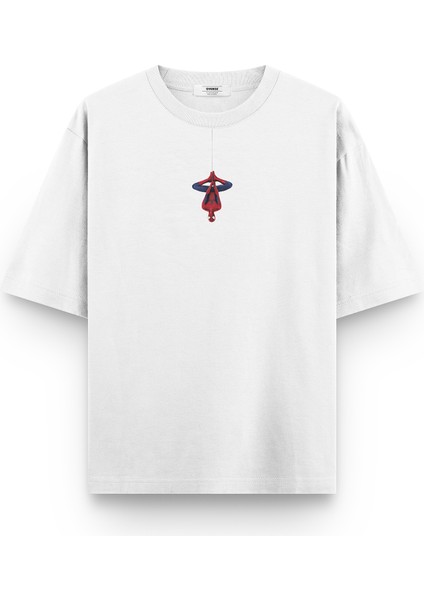 Beyaz Oversize Tshirt Spiderman Baskılı Oversize Yazılı Unisex Tişört 1327