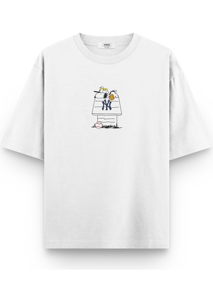 Yankees Snoopy Baseball Baskılı Yarı Oversize T-Shirt 1156