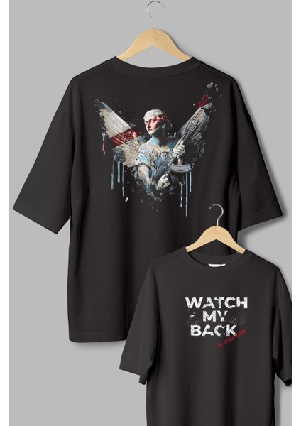 Watch My Back Melek Sırt Baskılı Yarı Oversize T-Shirt 1052
