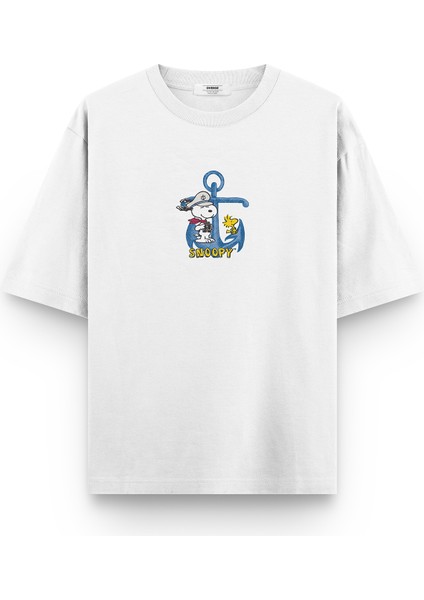 Denizci Snoopy Çapa Baskılı Yarı Oversize T-Shirt 1144