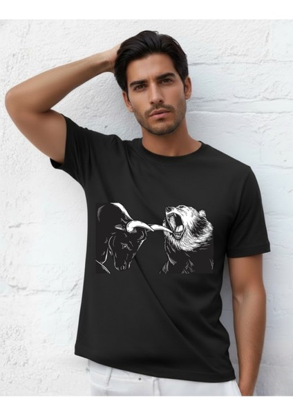 Devısso Traders Bear & Bull Fight - Traders, Borsaci Erkek Siyah T-Shirt