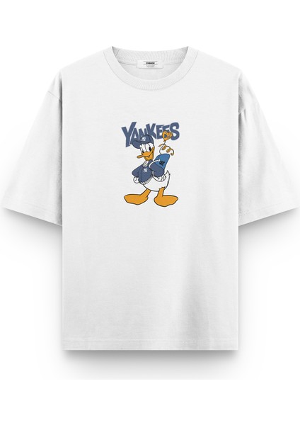 Yankees Donald Duck Baskılı Yarı Oversize T-Shirt 1146