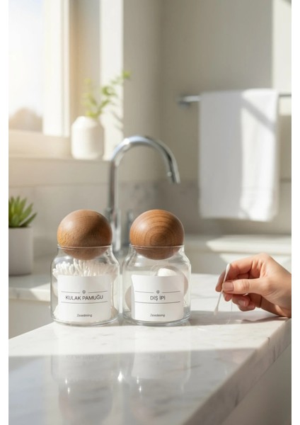 Dekoratif Ahşap Top Kapak Kulak Pamuğu ve Diş Ipi Kavanozu Kutusu 300ML fiyatları