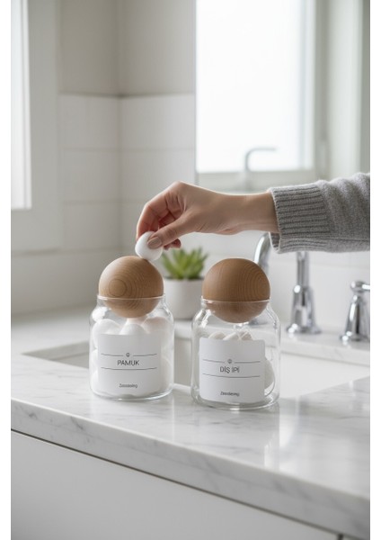 Dekoratif Ahşap Top Kapak Pamuk ve Diş Ipi Kavanozu Kutusu 300ML fiyatları