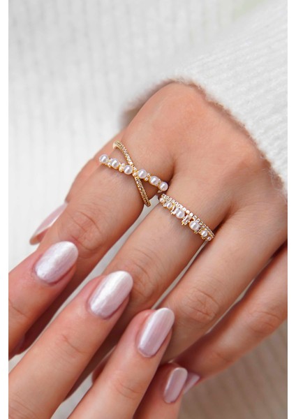 Inci'nin Zarafeti Vip Kadın Yüzük – Altın Kaplama - 2'li Set