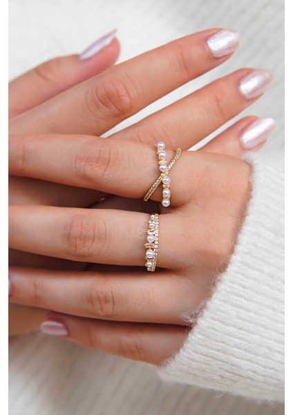 Inci'nin Zarafeti Vip Kadın Yüzük – Altın Kaplama - 2'li Set modelleri