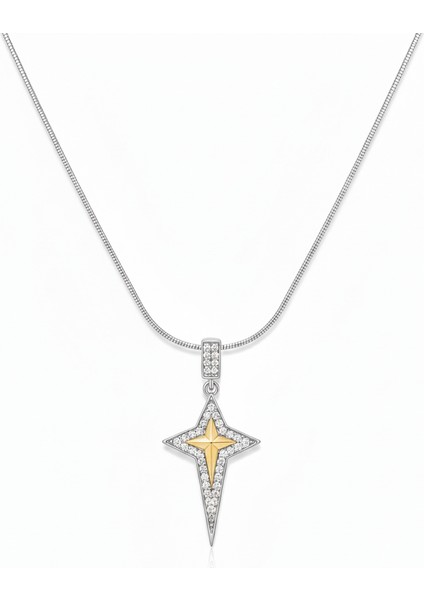 Altın Detaylı Pusula Yıldızı Çelik Kolye modelleri