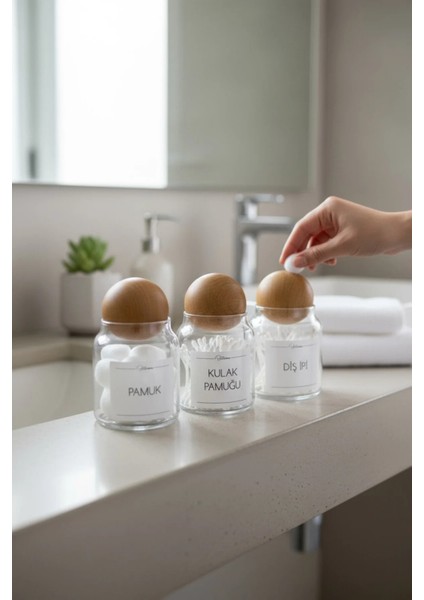 Pamuk & Kulak Pamuğu & Diş Ipi Kavanozu 300 ml 3'lü Top Kapaklı