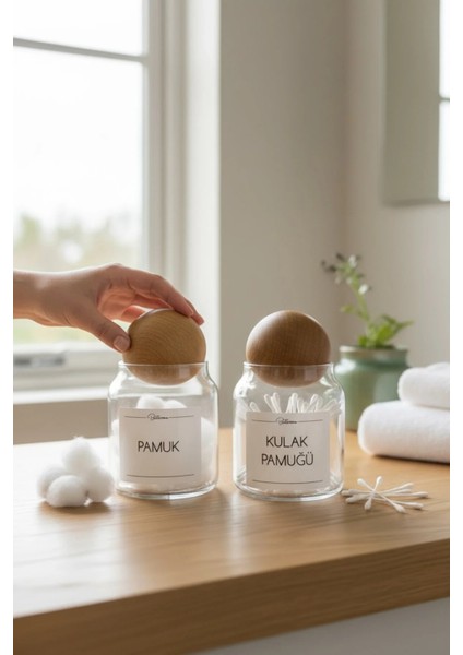 2'li Top Kapaklı Pamuk & Kulak Pamuğu Kavanozu