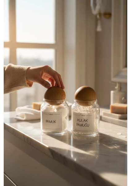 2'li Top Kapaklı Pamuk & Kulak Pamuğu Kavanozu modelleri