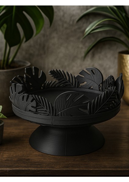 Siyah Tropikal Yaprak Deseli Takı Tepsisi Takı Kutusu Masaüstü Organizeri