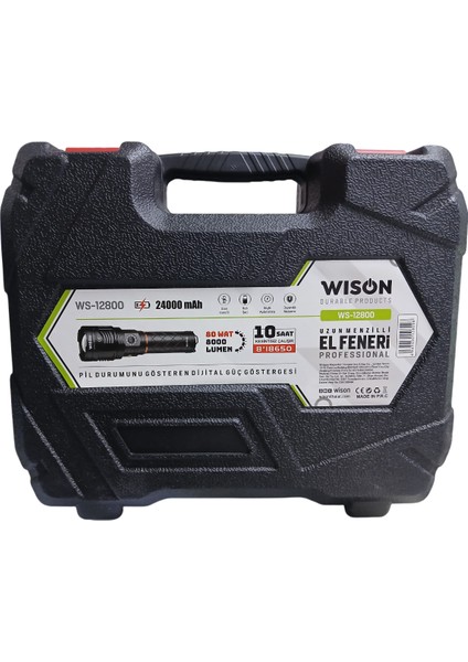 WS-12800 Profesyonel El Feneri | 80W – 8000 Lümen – 24000 Mah – Powerbank Özellikli – Zoomlu – Type-C Şarj – Metal Kasa fiyatları