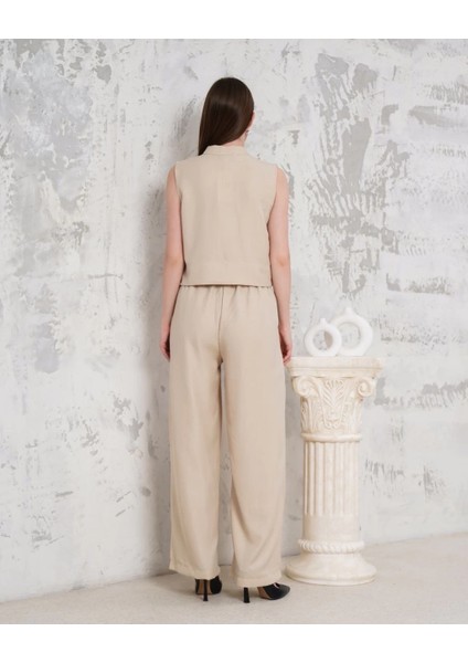 Broşlu Yelek Pantolon Takım Bej S255821 indirimleri