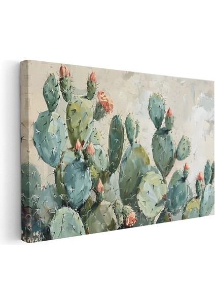 Kanvas Yatay Duvar Tablosu Kanvas Yesil Kaktusler Ev Ofis Salon Modern Duvar Tablosu