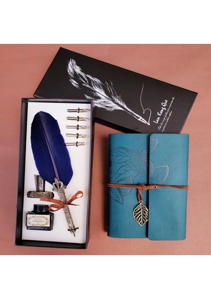 Tüylü Divit Kalem ve Deri Defter Seti fiyatları