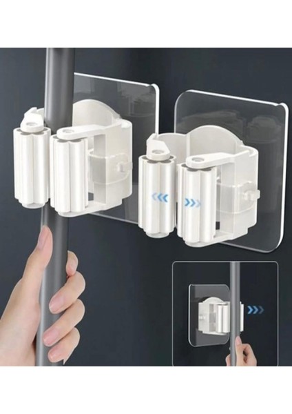 2 Adet Kendinden Yapışkanlı Duvar Tipi Sopa Mop Tutucu Mop Askısı