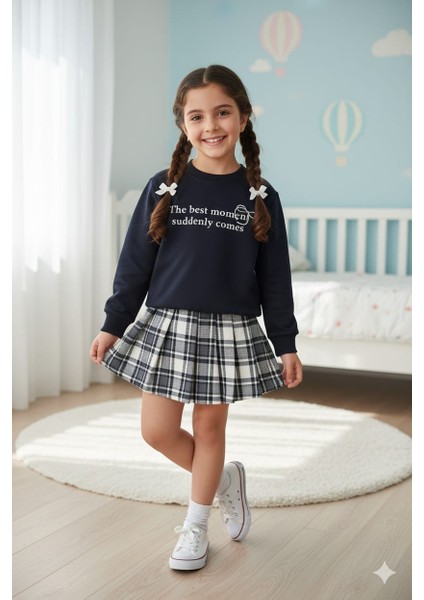 Yeni Sezon Kız Çocuk Ekose Etekli Alt Üst Takım